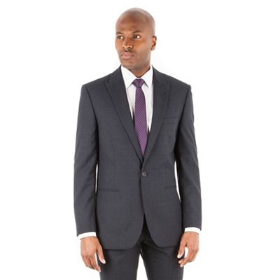 Navy textured wool blend 2 button tailored fit suit jacket